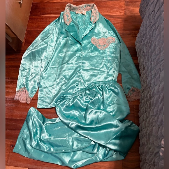 Victoria's Secret Other - 💎 Vintage Victoria’s Secret Satin Pajama Set | Teal Lace | Size S‎ | Y2K (0777)